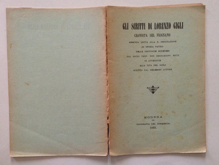 Bernardino Ricci Gli Scritti di Lorenzo Gigli Cronista del Frignano …