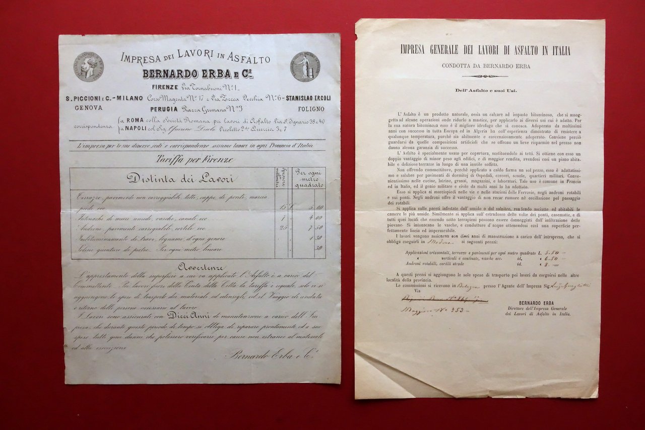 Bernardo Erba e C. Lavori in Asfalto due Lettere Tariffe …