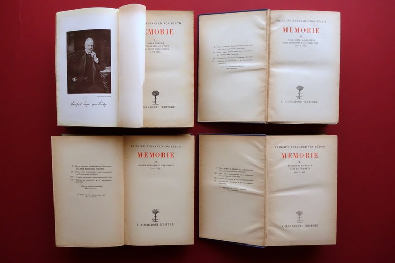 Bernhard Von Bulow Memorie Mondadori Milano 1930-31 4 Volumi Completo