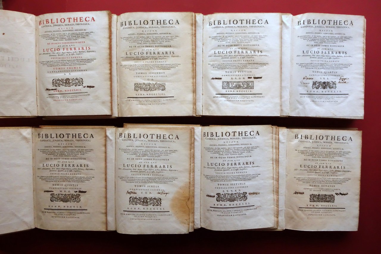 Biblioteca Canonica Juridica Moralis Theologica L.Ferraris Roma 1757-62 8 Volumi