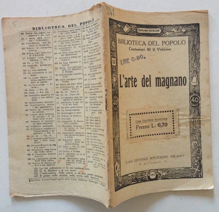 Biblioteca del Popolo L'Arte del Magnano Casa Editrice Sonzogno Milano …
