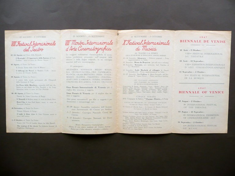 Biennale di Venezia 1947 Programma Festival Teatro Musica Mostra Cinema …