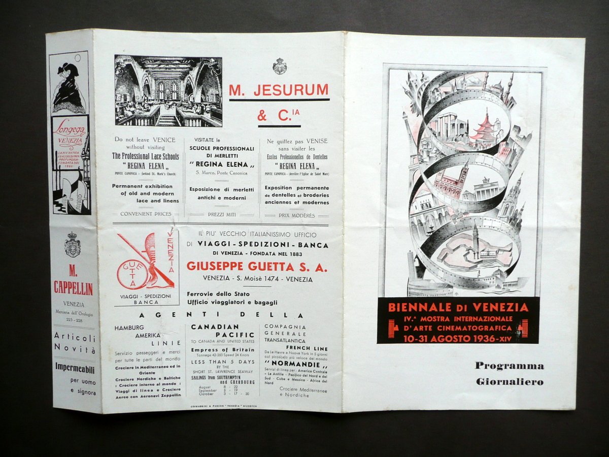 Biennale di Venezia IV Mostra Arte Cinematografica Programma Giornaliero 1936