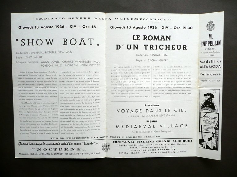 Biennale di Venezia IV Mostra Arte Cinematografica Programma Giornaliero 1936