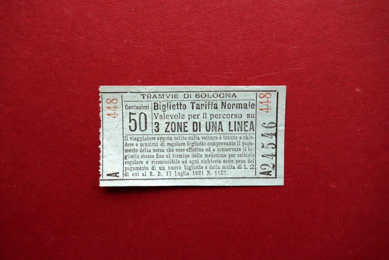 Biglietto del Tram Tramvie di Bologna Tariffa Normale 3 Zone …