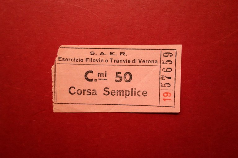 Biglietto del Tram Tramvie di Verona Corsa Semplice Primo '900