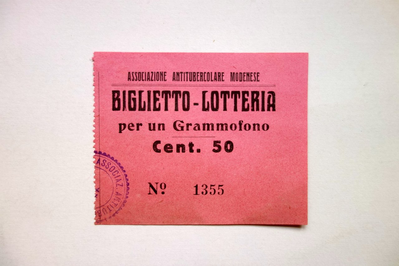 Biglietto di Lotteria per Grammofono Associazione Antitubercolare Modenese