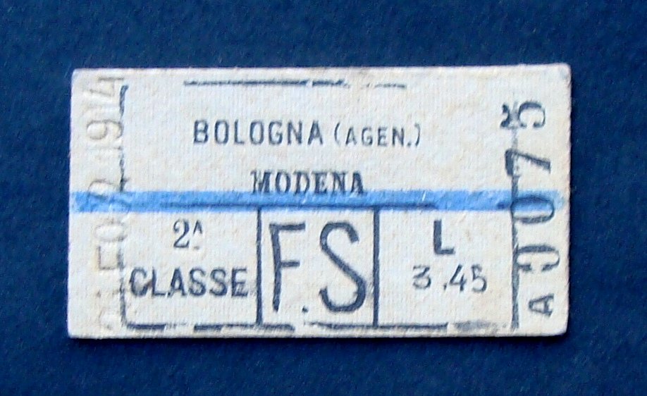 Biglietto Treno F.S.Bologna Modena 2∞ Classe 1914 Ferrovie Trasporti