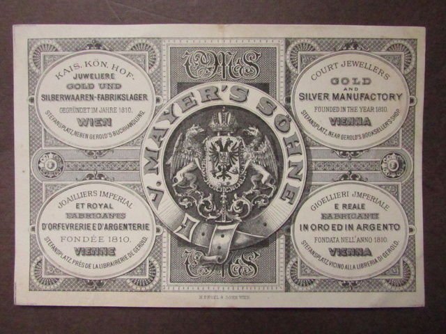 Biglietto Visita Pubblicit‡ Mayer Sohne Gioiellieri Imperiali Reali Vienna Oro