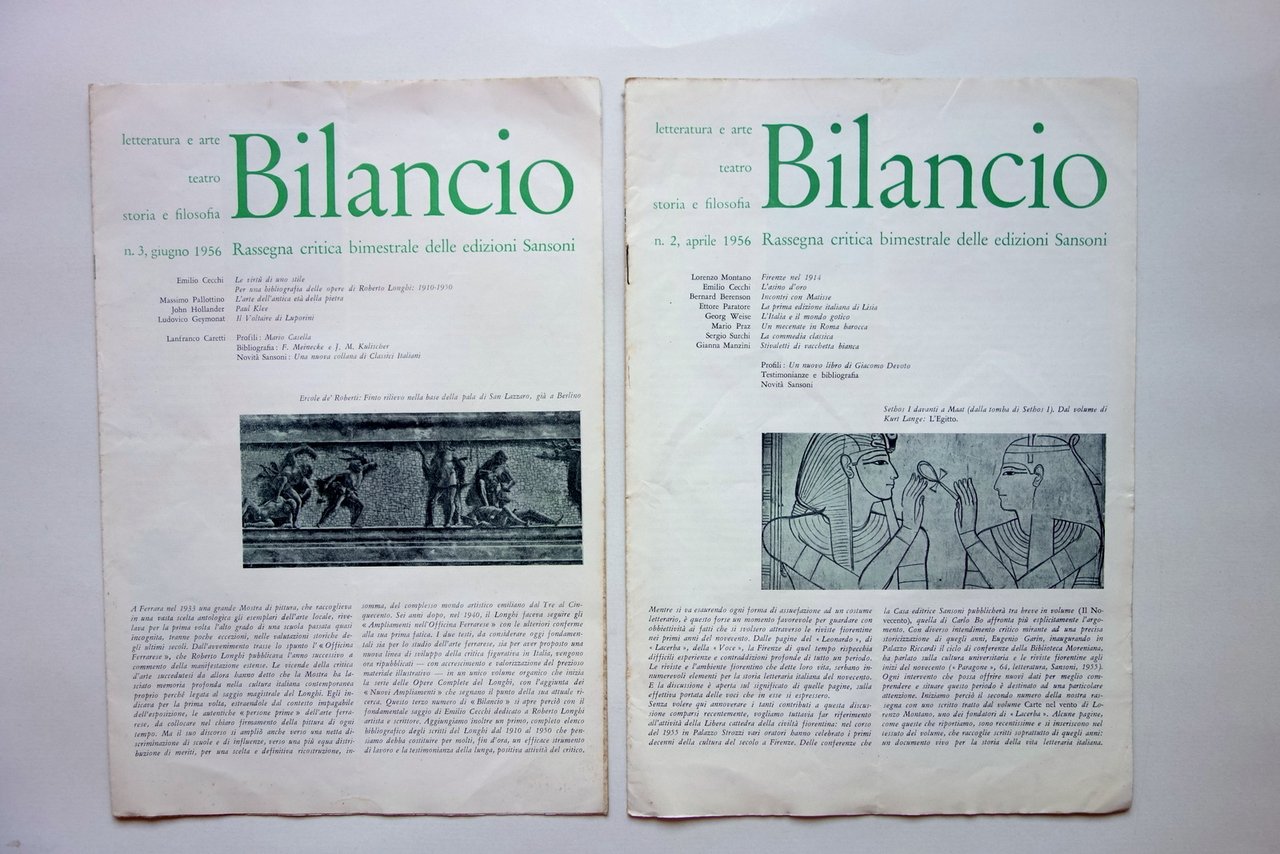 Bilancio Rassegna Bimestrale Edizioni Sansoni Numeri 2 e 3 1956 …