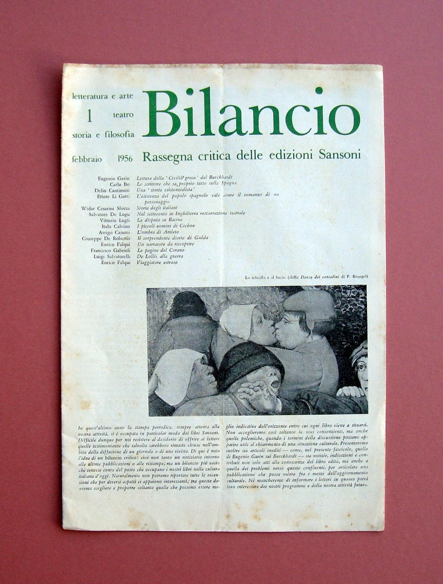 Bilancio Rassegna Critica Sansoni N 1 1956 Garin Bo Calvino … | Immagine principale