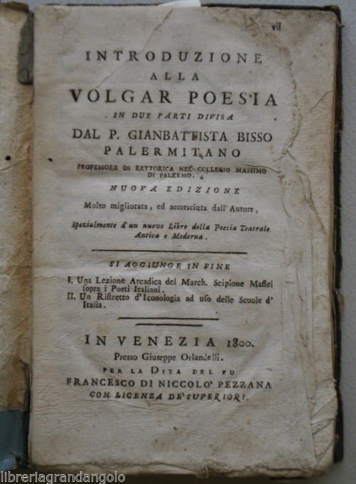 Bisso Palermo Volgare Poesia Retorica Teatro Commedia Tragedia Prosa Maffei 1800