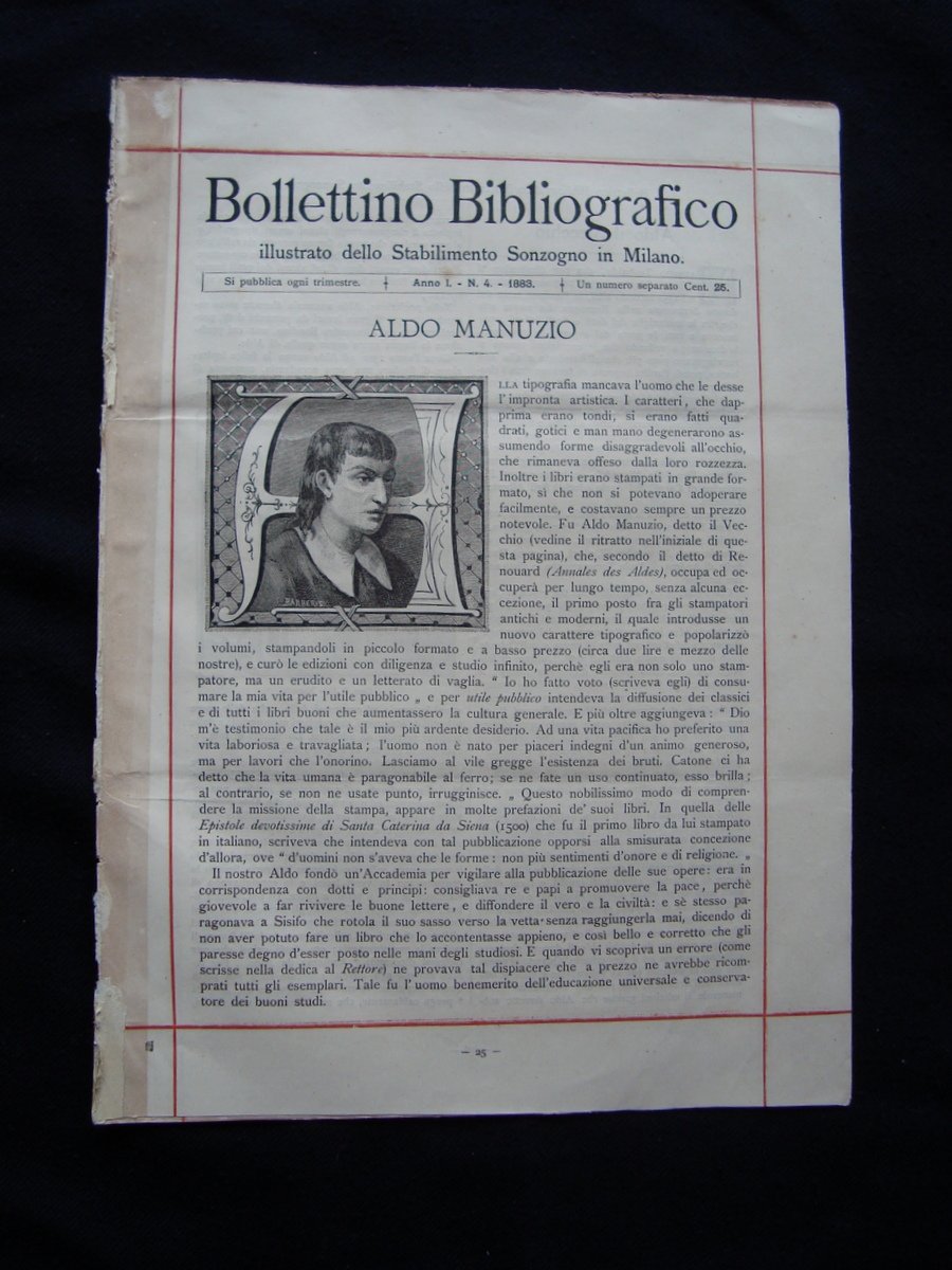 Bollettino bibliografico Sonzogno Milano Anno I N 4 1883 Aldo …