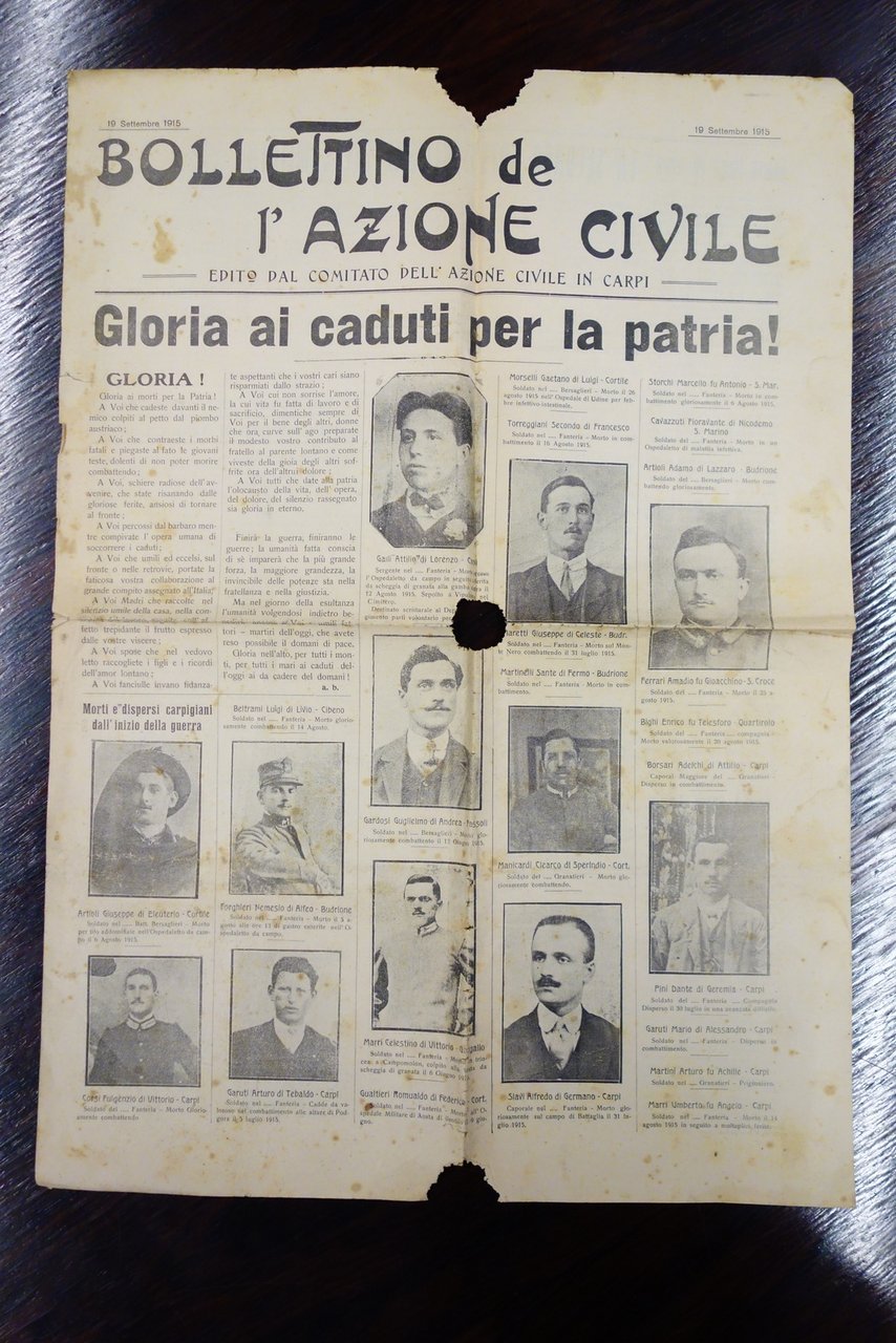 Bollettino de L'Azione Civile Carpi 19/9/1915 caduti prima guerra mondiale … | Immagine principale