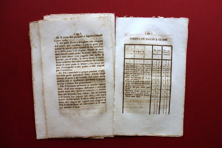 Bollettino Regno d'Italia Decreto Poste delle Provincie Venete Tariffe 1806