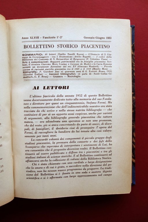 Bollettino Storico Piacentino Anni 1952-1953-1954-1955 Quattro Annate Complete