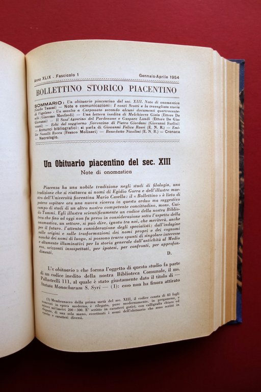 Bollettino Storico Piacentino Anni 1952-1953-1954-1955 Quattro Annate Complete