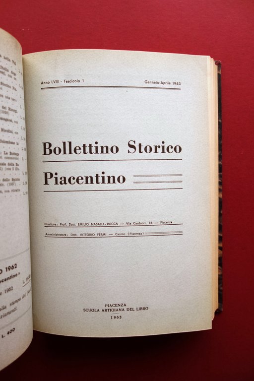 Bollettino Storico Piacentino Anni 1962-1963-1964 Tre Annate Complete