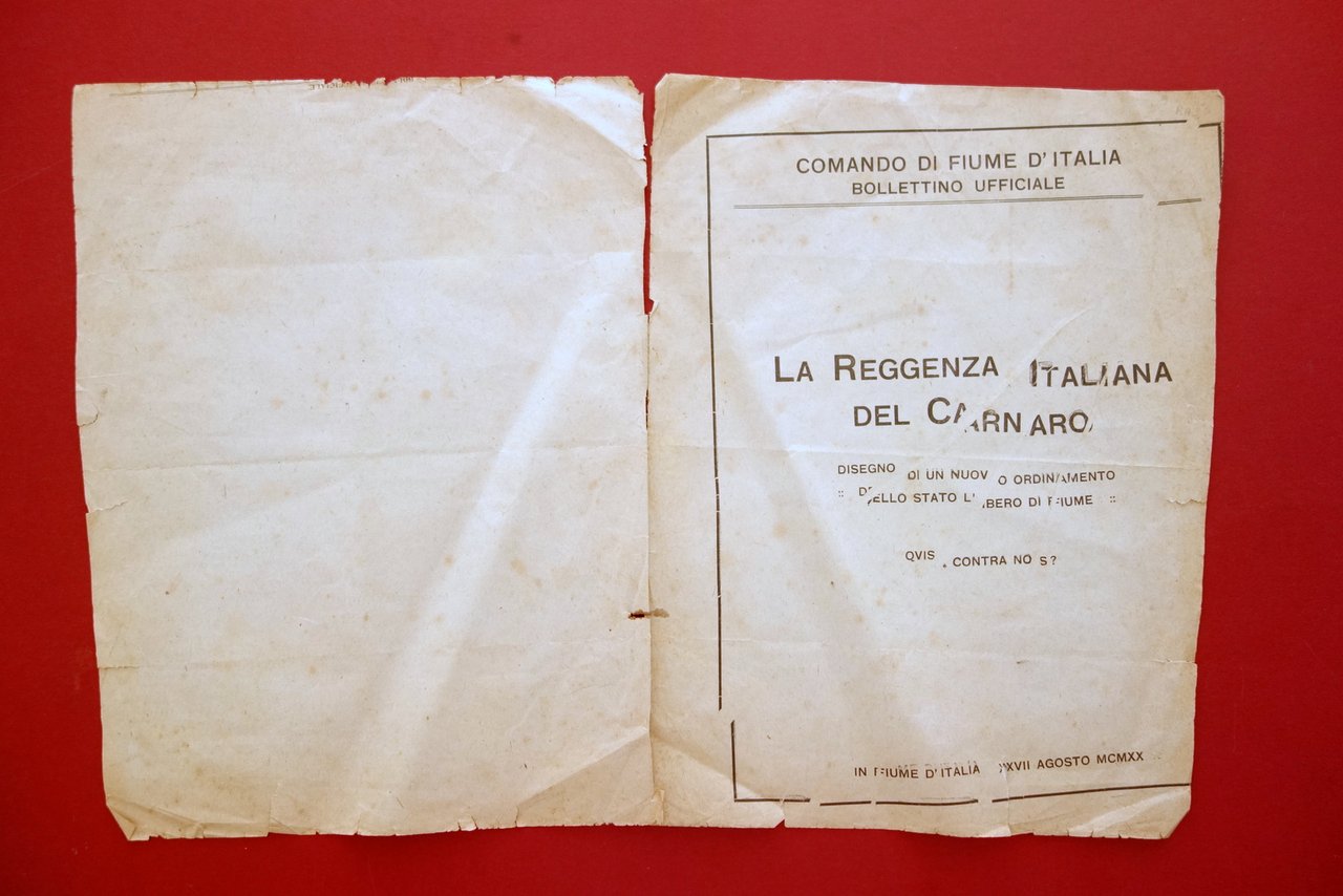 Bollettino Ufficiale Comando Fiume Reggenza Italiana del Carnaro 27/8/1920 Raro | Immagine principale