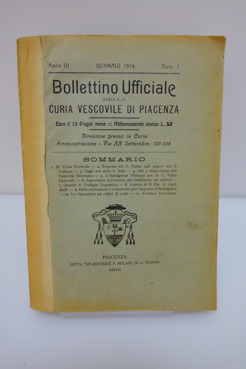 BOLLETTINO UFFICIALE CURIA VESCOVILE PIACENZA 1916-1917 2 ANNATE COMPLETE 24 … | Immagine principale