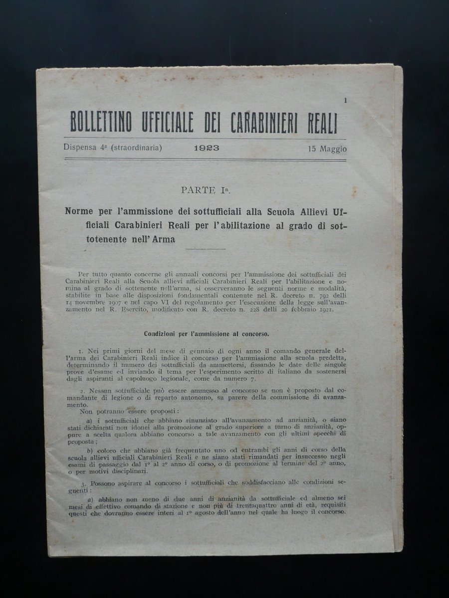 Bollettino Ufficiale dei Carabinieri Reali Dispensa 4∞ Straordinaria 15/5/1923