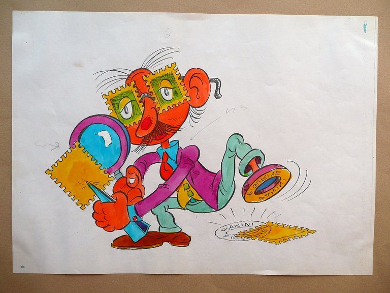 Bozzetto Originale Disegno Acquarello Figurine Panini Modena Fumetto Non Firmato