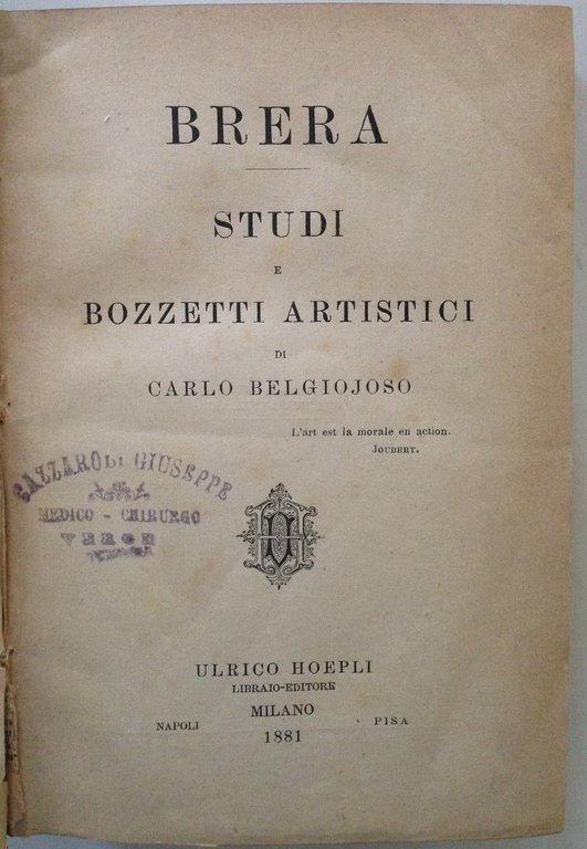 Brera Studi e Bozzetti Artistici di Carlo Belgiojoso Hoepli Milano …