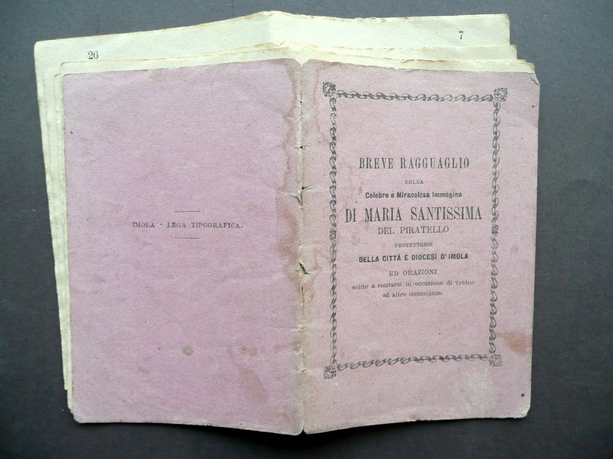 Breve Ragguaglio Immagine Maria Santissima del Piratello Protettrice Imola 1882