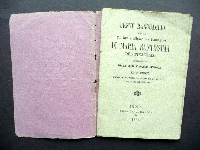 Breve Ragguaglio Immagine Maria Santissima del Piratello Protettrice Imola 1882