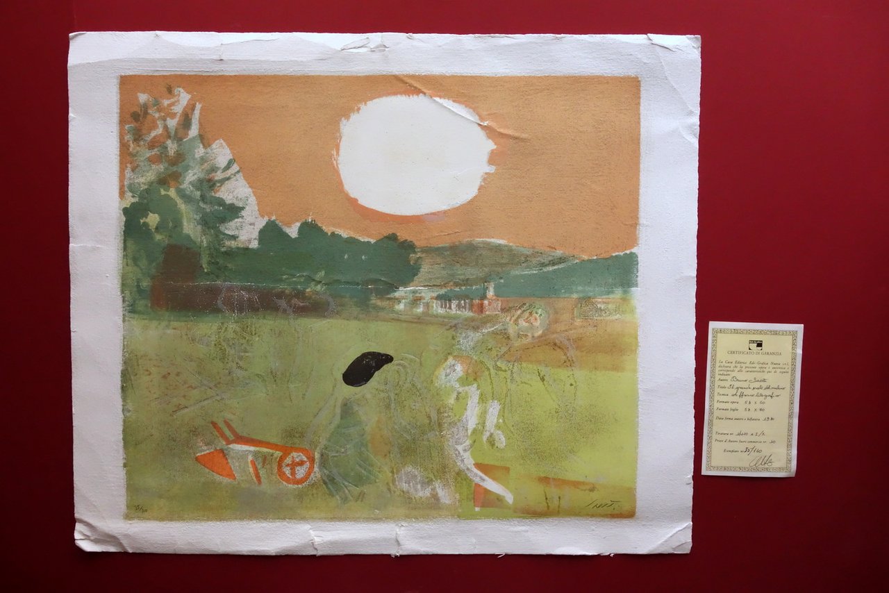 Bruno Saetti Affresco Litografico Prato del Mulino Originale Certificato 1980 | Immagine principale
