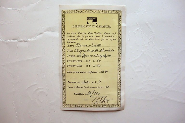 Bruno Saetti Affresco Litografico Prato del Mulino Originale Certificato 1980 | Immagine Gallery 7