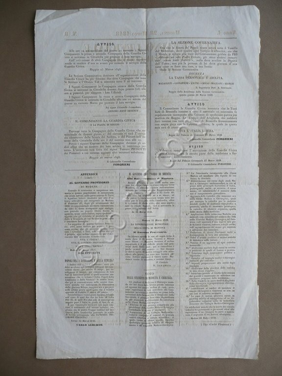 Bullettino Ufficiale dell'Italia Centrale Modena 28/3/1848 Liberazione Brescia | Immagine Gallery 2