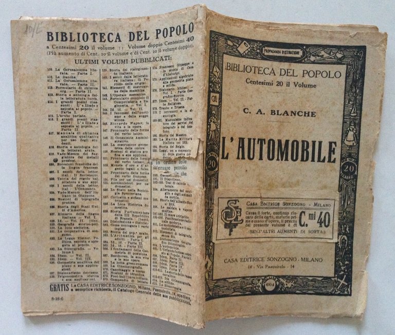 C A Blanche L'Automobile Casa Editrice Sonzogno Milano 1918 sd … | Immagine Gallery 2