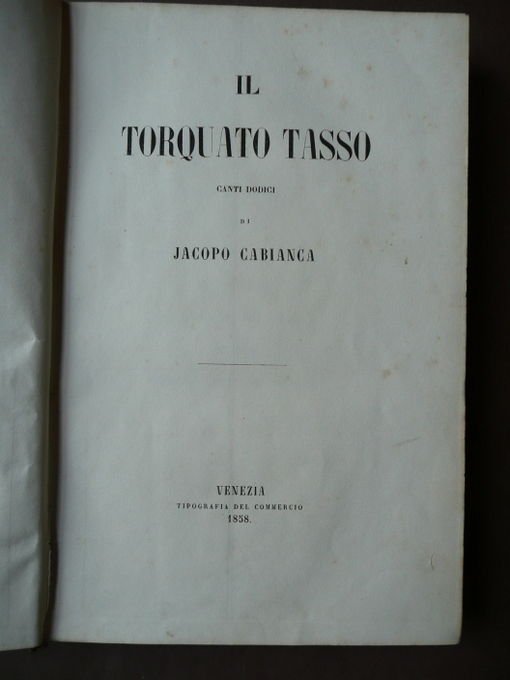 Cabianca Vicenza Ferrara Torquato Tasso 1858 Canti Dodici Ex Libris