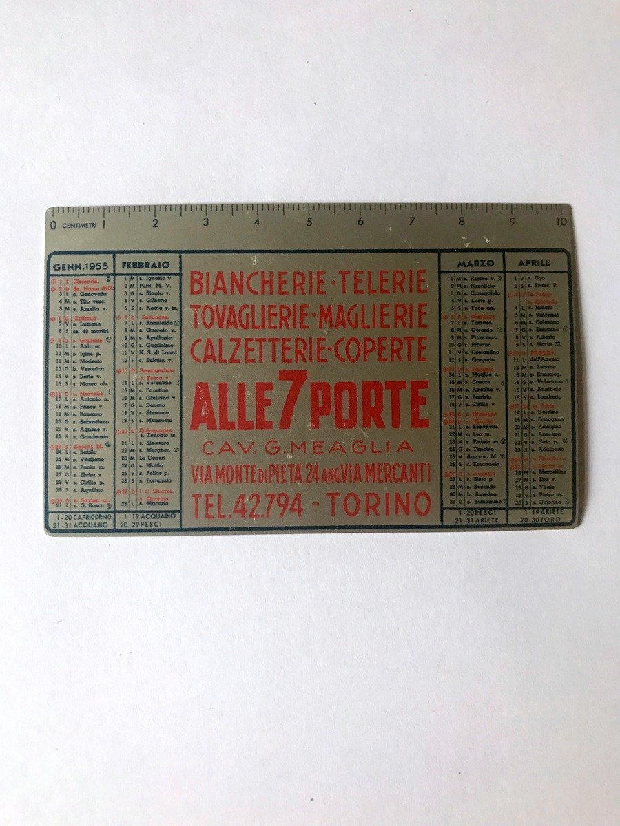 Calendarietto Alluminio Alle 7 Porte Meaglia Torino 1955