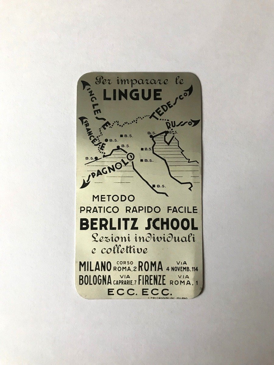 Calendarietto Barbiere Berlitz School Alluminio Paccagnini Milano 1934
