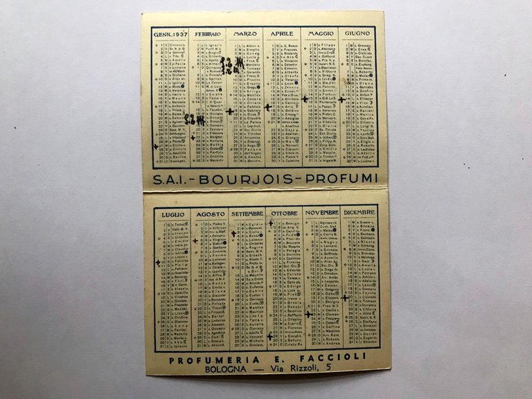 Calendarietto Barbiere Bourjois 1937