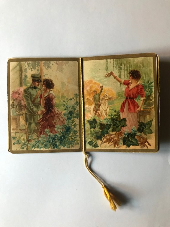 Calendarietto Barbiere \ Partenze e Ritorni 1918, Ai Colli Fioriti,Milano."