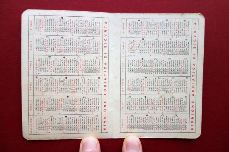 Calendarietto Riunione Adriatica di Sicurt‡ Assicurazioni 1934 Grafica Codognato