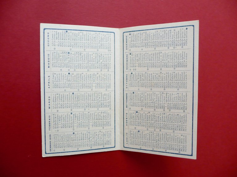 Calendarietto Tipografia Libreria Ecclesiastica Bizzocchi Reggio Emilia 1929