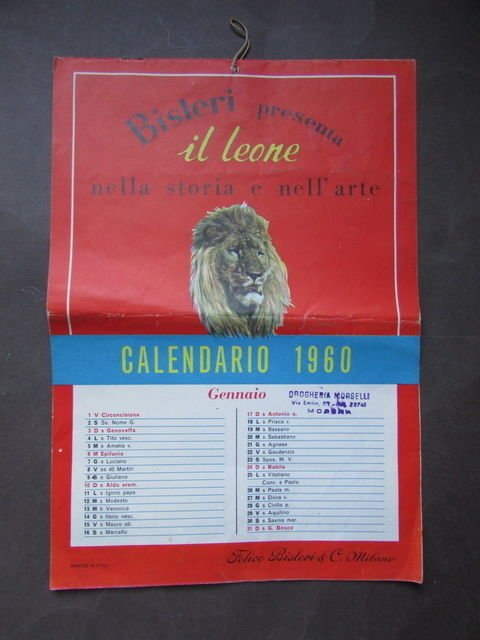 Calendario 1960 Pubblicit‡ Bisleri Leone Storia Arte Milano | Immagine principale