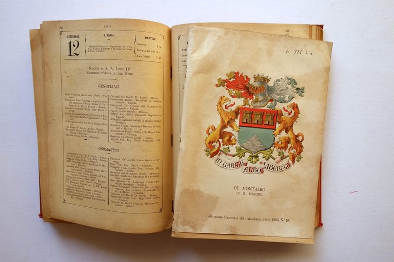 Calendario d'Oro Nobilt‡ Araldica Anno V 1893 Roma Garofalo Contuzzi …