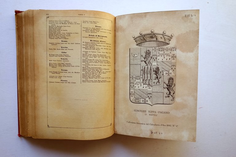 Calendario d'Oro Nobilt‡ Araldica Anno V 1893 Roma Garofalo Contuzzi …