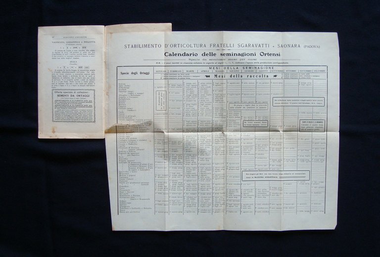 Calendario dell'ortolano Stabilimento Orticoltura Sgaravatti Saonara Padova