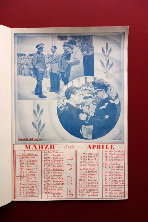 Calendario Laboratorio di Precisione R. Esercito Roma 1941 Starace Cecchignola