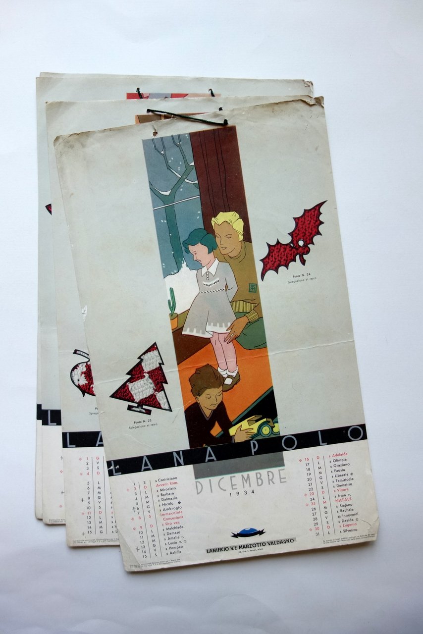 Calendario Lana Polo Lanificio Marzotto Valdagno Vicenza 1934 Grafica Deco