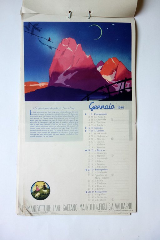 Calendario Le Dolomiti nella Leggenda Lanificio Marzotto Valdagno Vicenza 1940