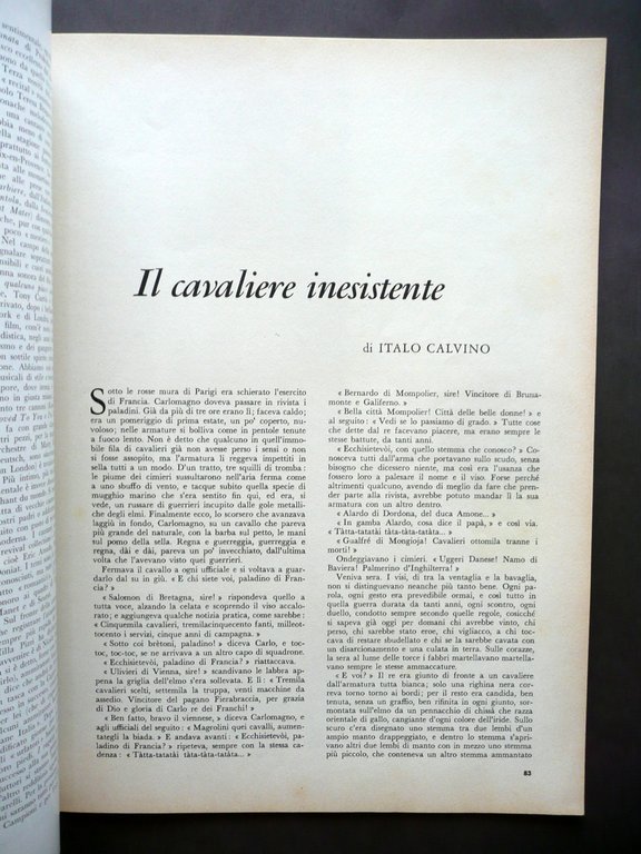 Calvino Il Cavaliere Inesistente Anteprima L'Illustrazione Italiana Num. 11 1959
