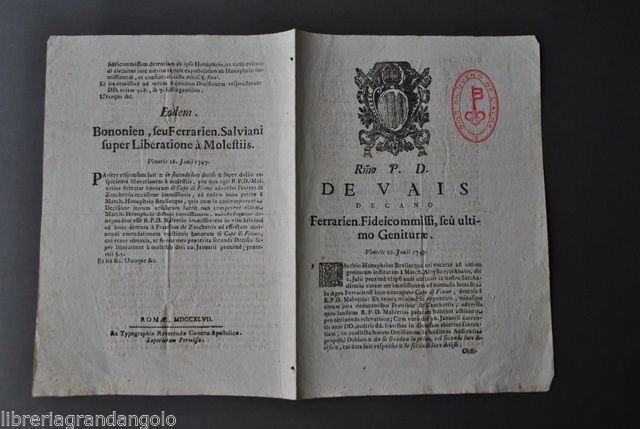 Camera Apostolica Ferrara Sentenza Bevilaqua Malvezzi Tenuta Capo di Fiume …