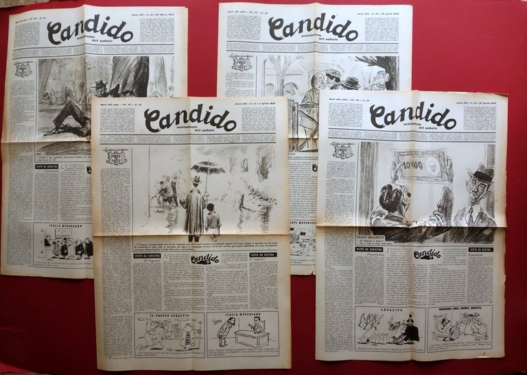 Candido Giornale Settimanale Anno III 1947 4 Numeri Guareschi Mosca Molino